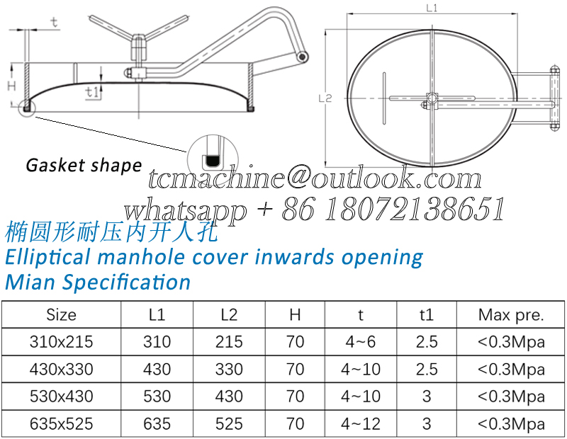 Oval Manhole Cover Elliptical Manway Inwards Opening for Pressure ...